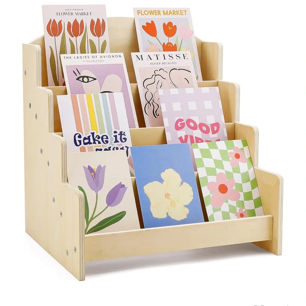 Natural Wood 4-Tier Book & Toy Organizer